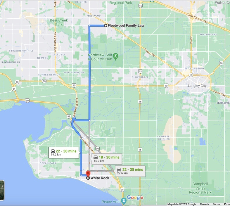 Directions from South Surrey / White Rock to Fleetwood Family Law